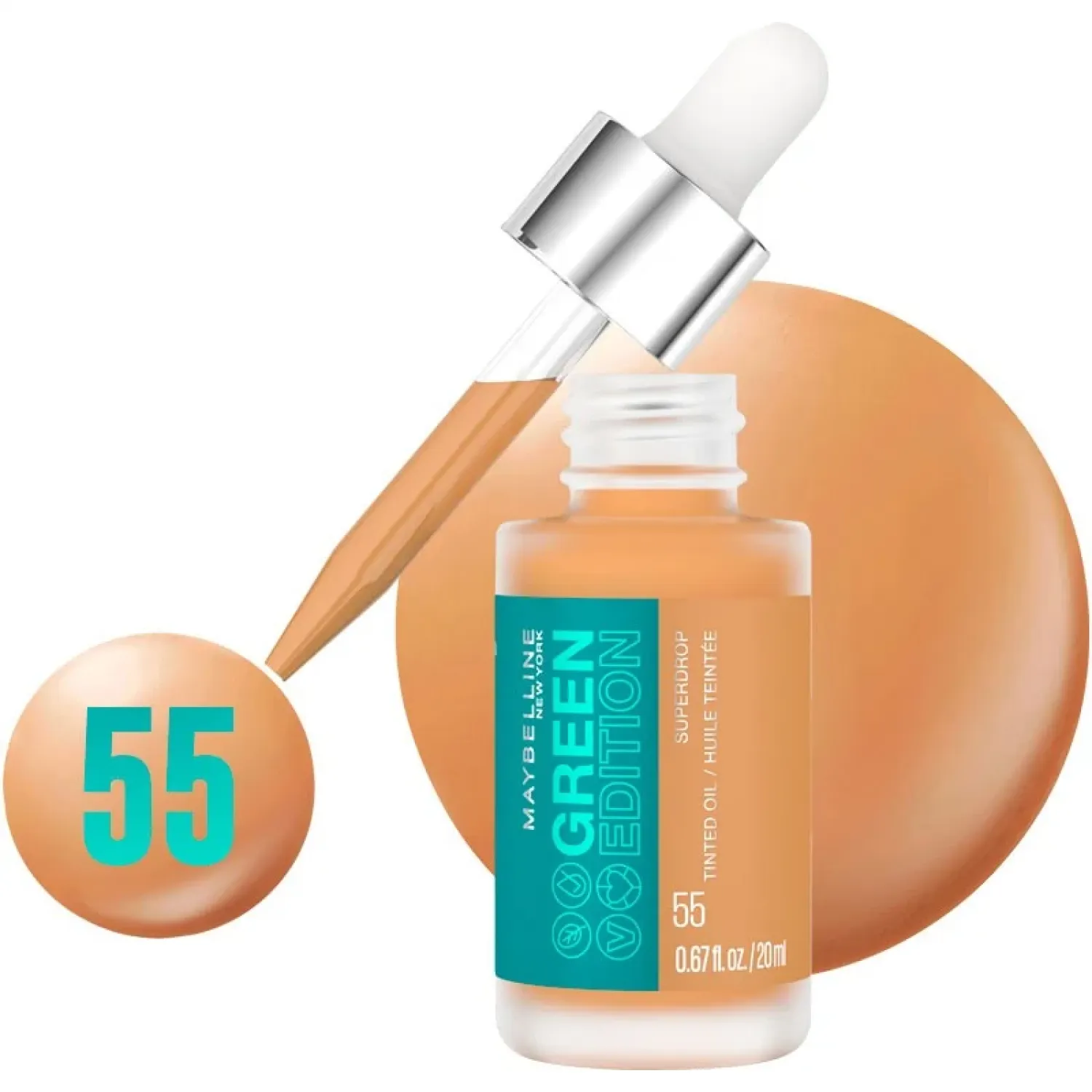 MAKE UP Superdrop Green Edition - Tinted Dry Oil Face Foundation 55 - Maybelline New York